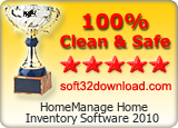HomeManage Home Inventory Software 2010 Clean & Safe award